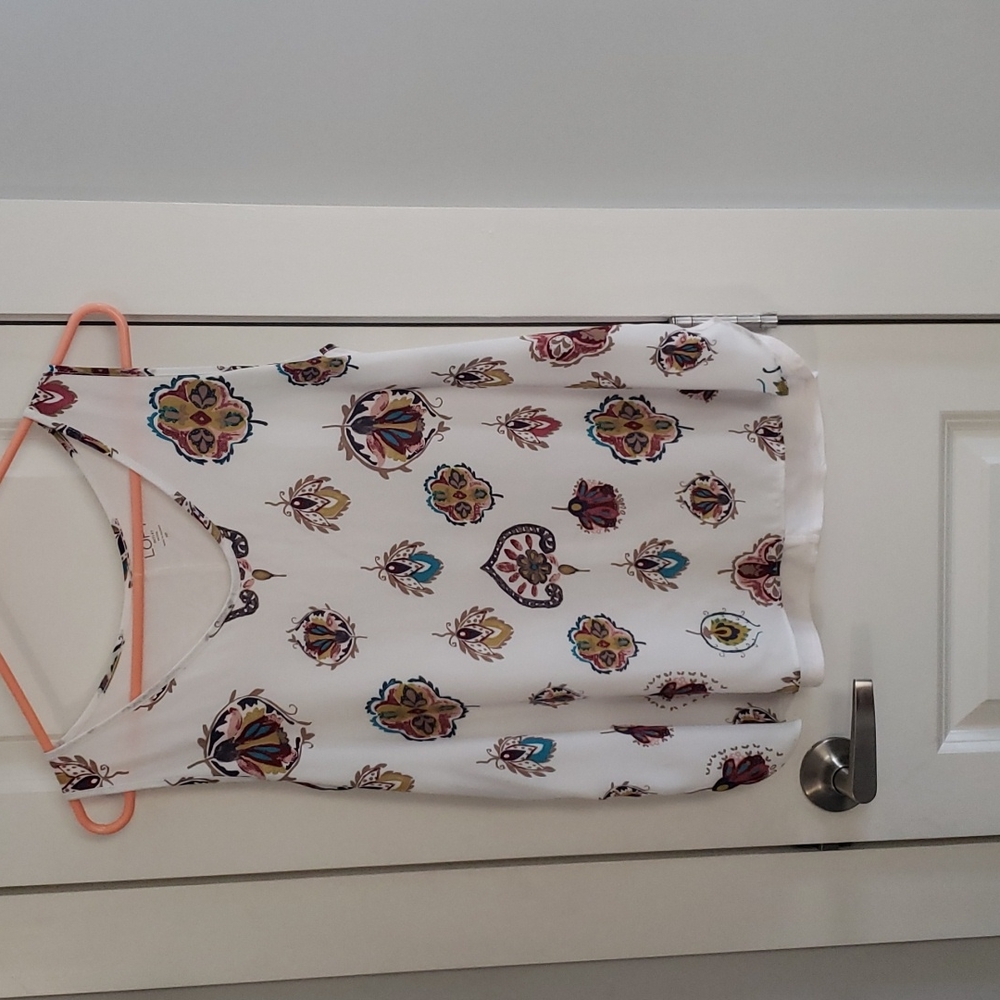 Loft Mixed Media Tank Petite Medium Off-White with pattern in front